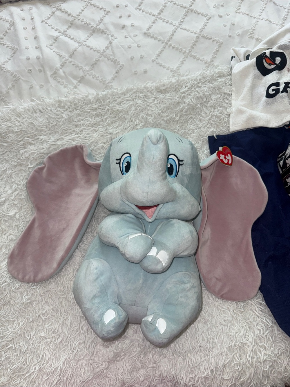 Ty Dumbo Plush - Light Gray with Pink Ears Elephant